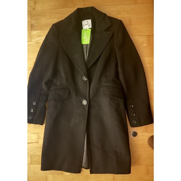 Sam Edelman NWT Coat Womens 6 Black Wool Two Button Twill Reefer - Picture 2 of 3